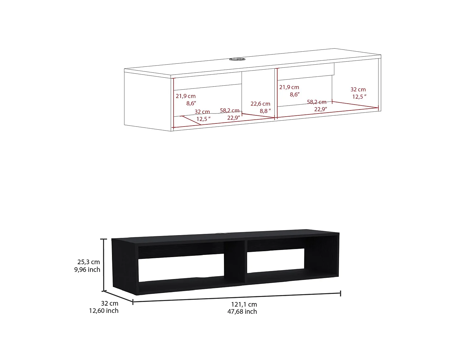 Mobile TV sospeso Rockwood da 121 cm, wengé