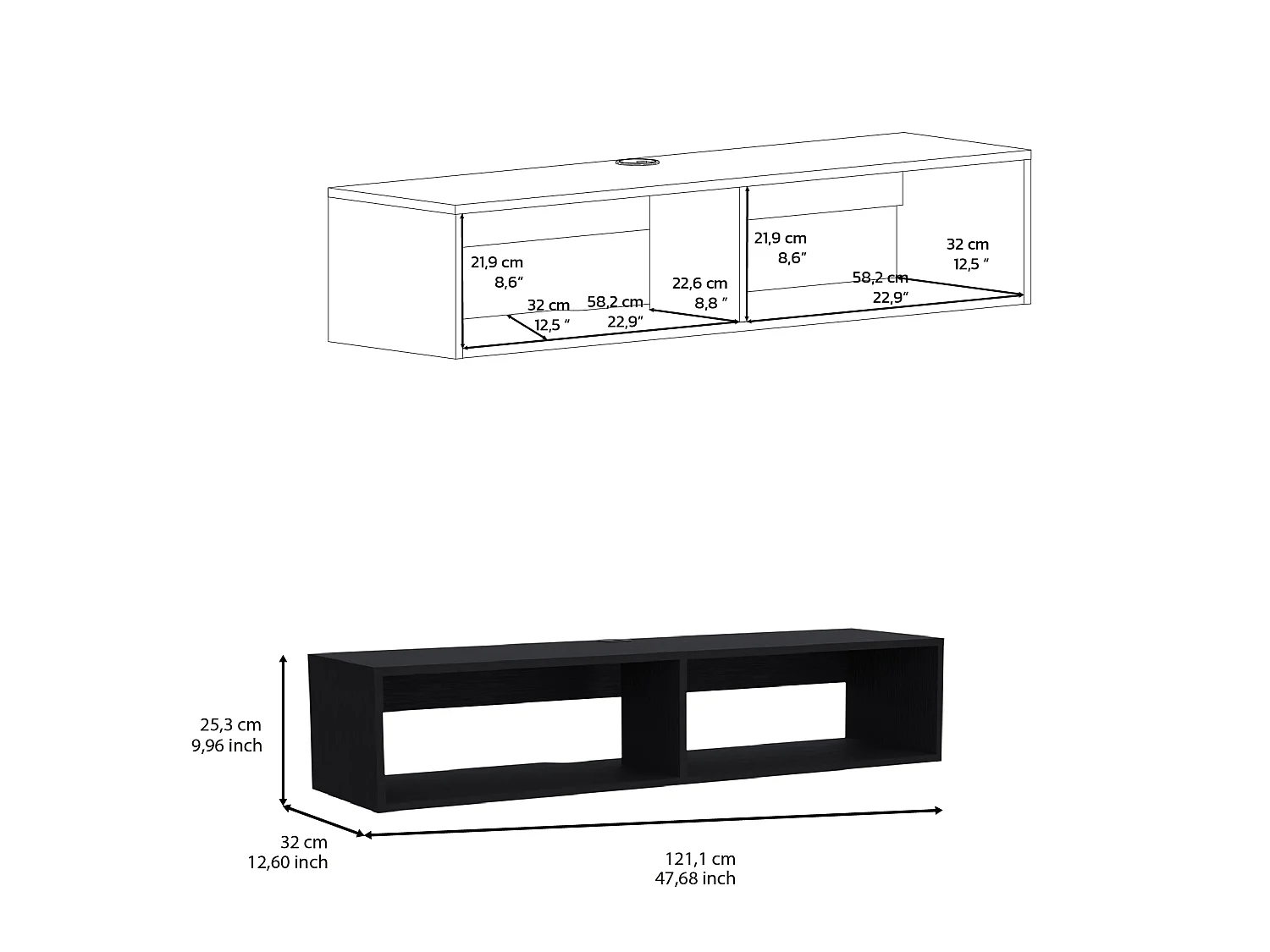 Mobile TV sospeso Rockwood da 121 cm, wengé