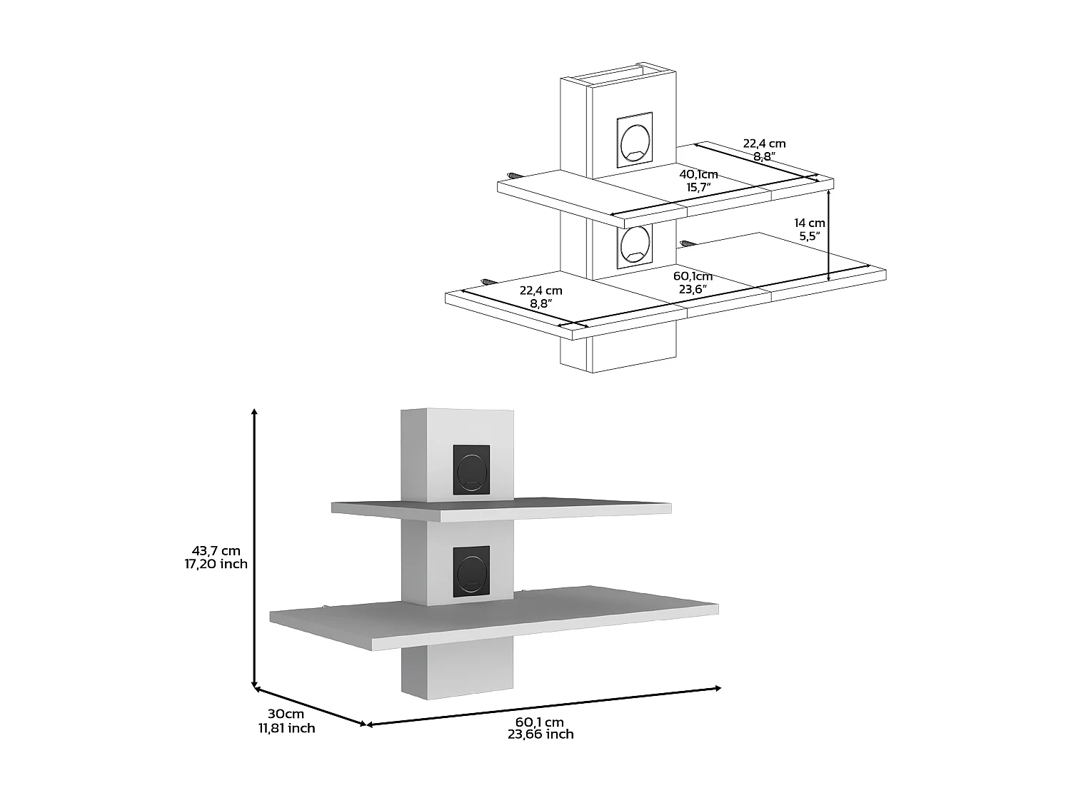 Etagère Tv Burgos en mélamine avec deux étagères , 43.7 cm X 60.1 cm X 30 cm , Blanc
