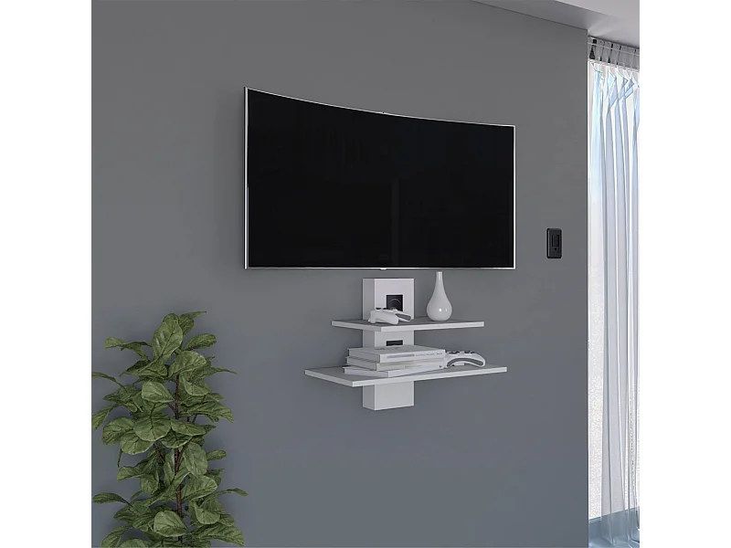 Mensola TV Burgos in melamina con due ripiani , 43.7 cm X 60.1 cm X 30 cm , Bianco