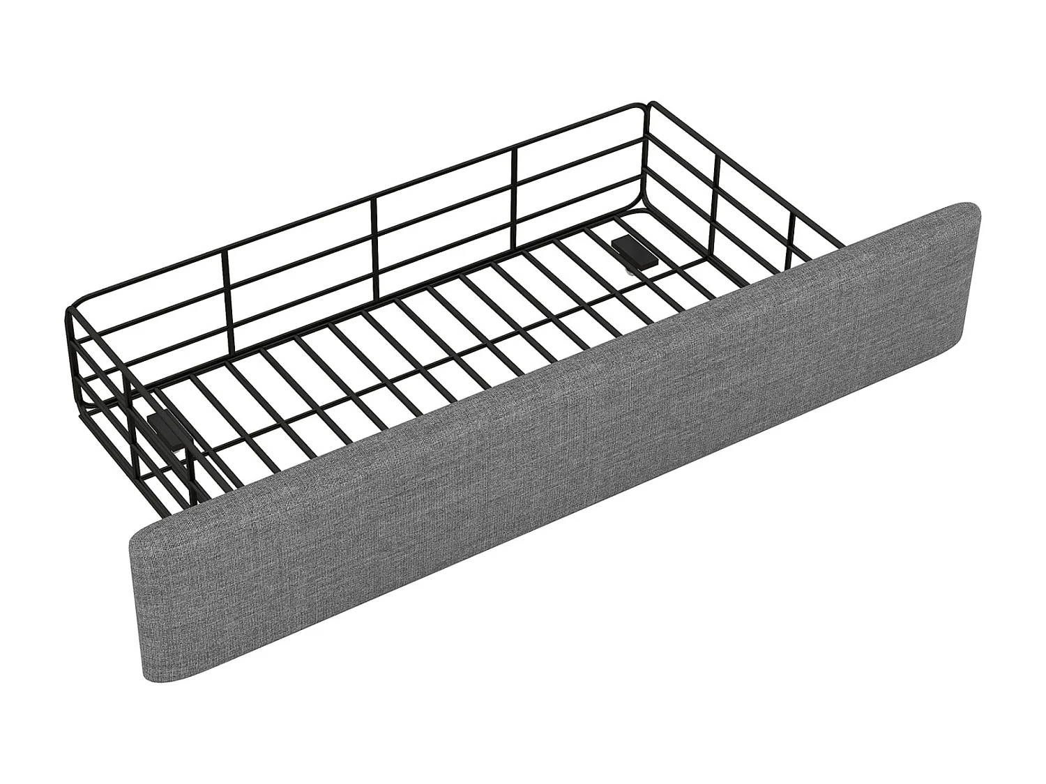 Lit adulte capitonné 140x200cm, lit double podium en lin avec 4 tiroirs, sommier à lattes et tête de lit, gris
