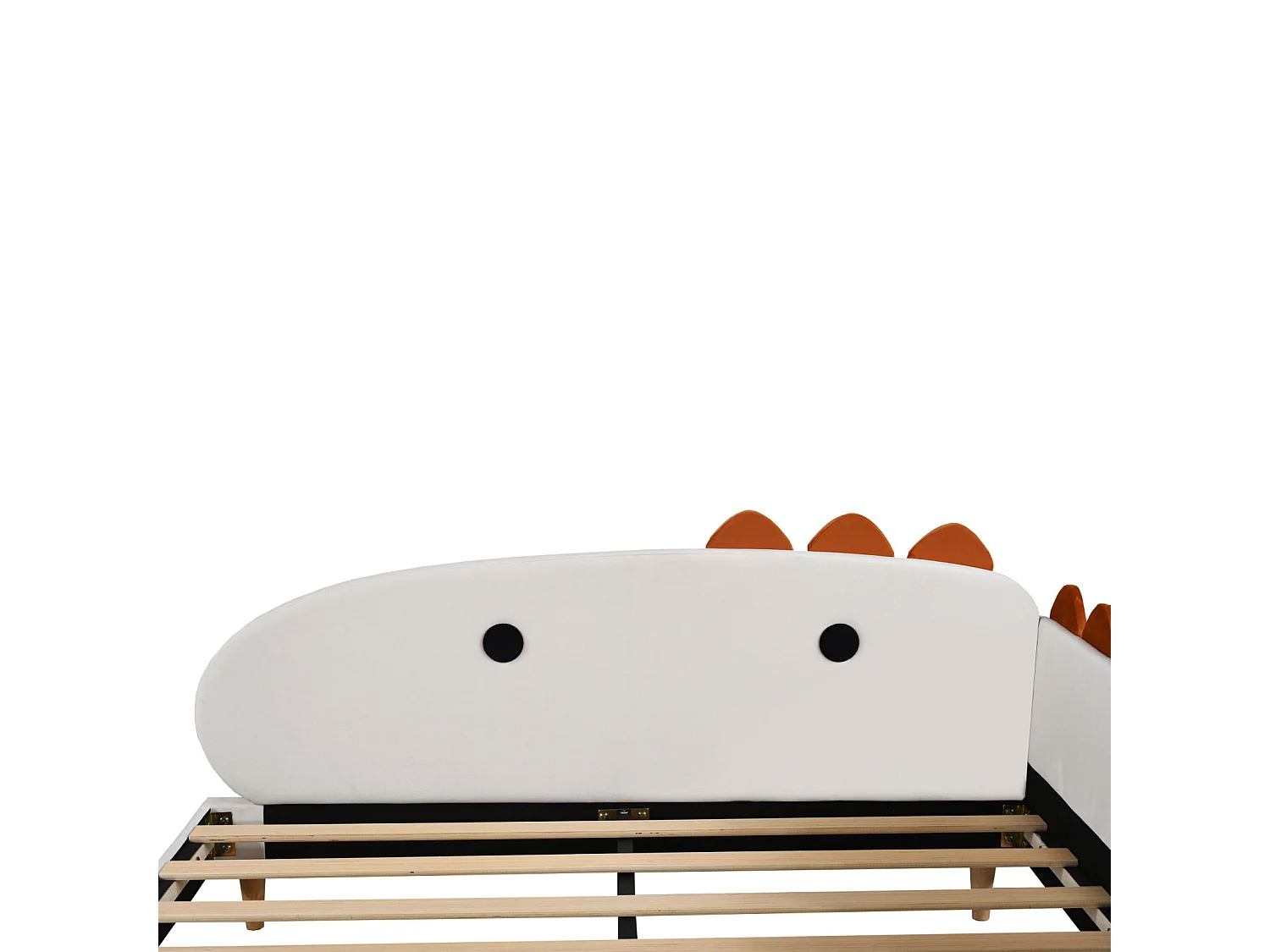 Lit enfant 140x200cm - Cadre de lit en forme dinosaure, avec dossier, accoudoirs, sommier à lattes - en tissu velours Beige