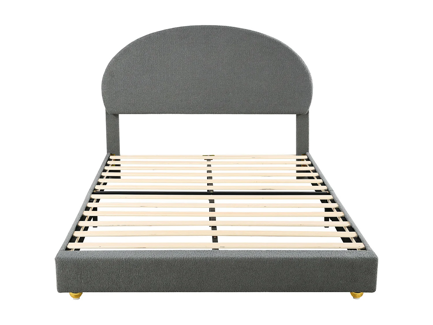Lit double 140x200cm, lit capitonné avec tête de lit cintrée et sommier à lattes, en velours Teddy, gris