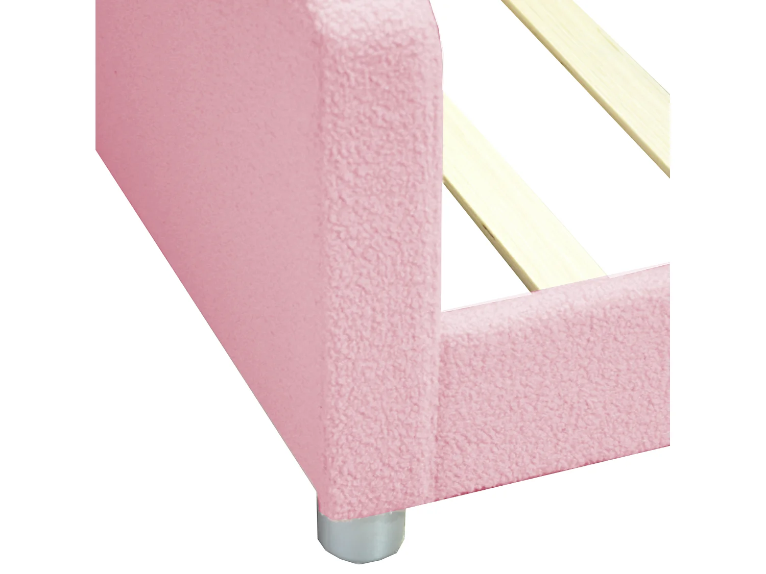 Eenpersoonsbed 90x200cm - Teddy stof bekleed bed met onderstel en rugleuning en armleuningen, roze slaapbank