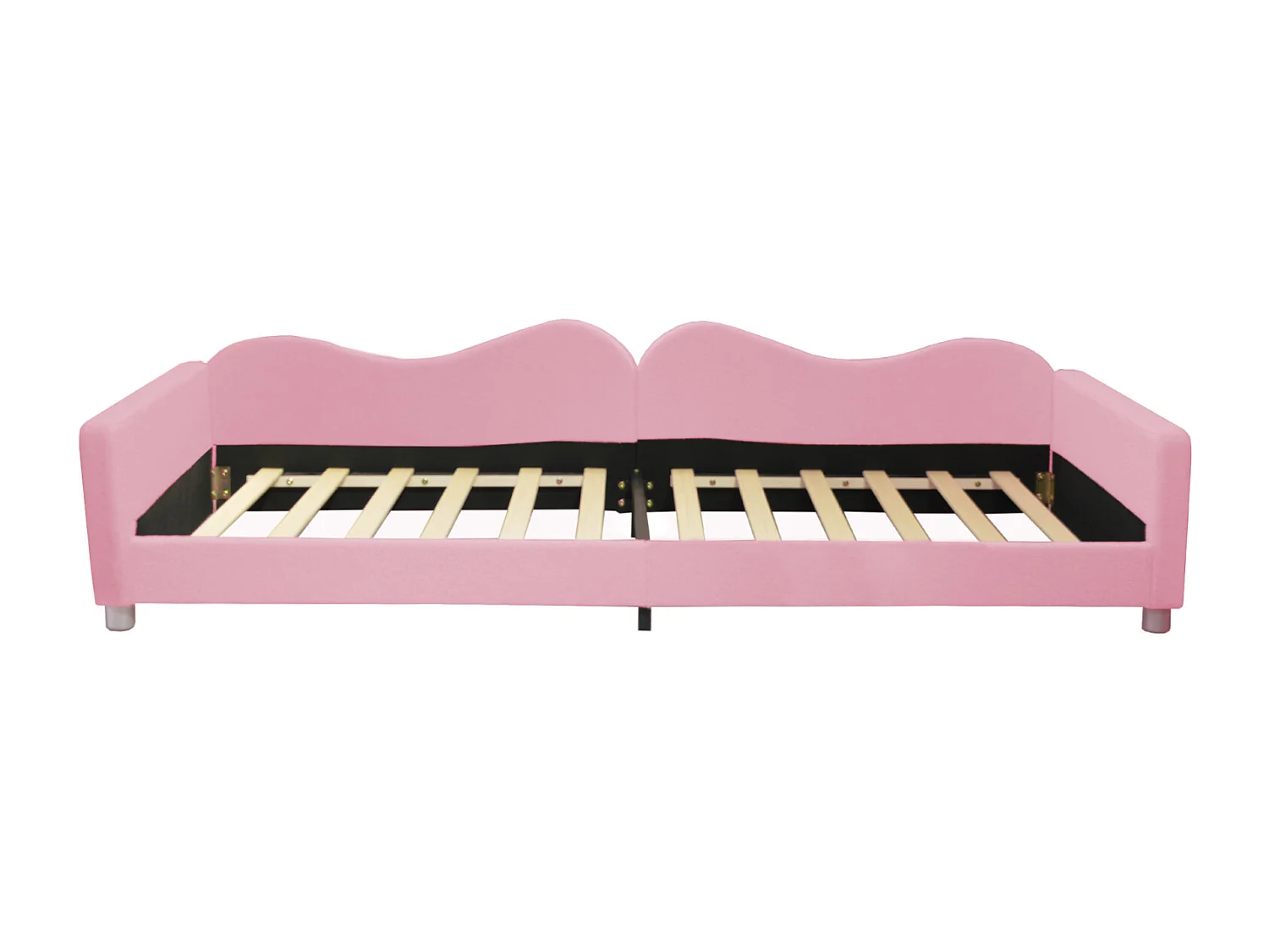 Lit simple d'enfant 90x200cm - lit capitoinné en tissu Teddy avec sommier et dossier et accoudoirs, canapé-lit rose