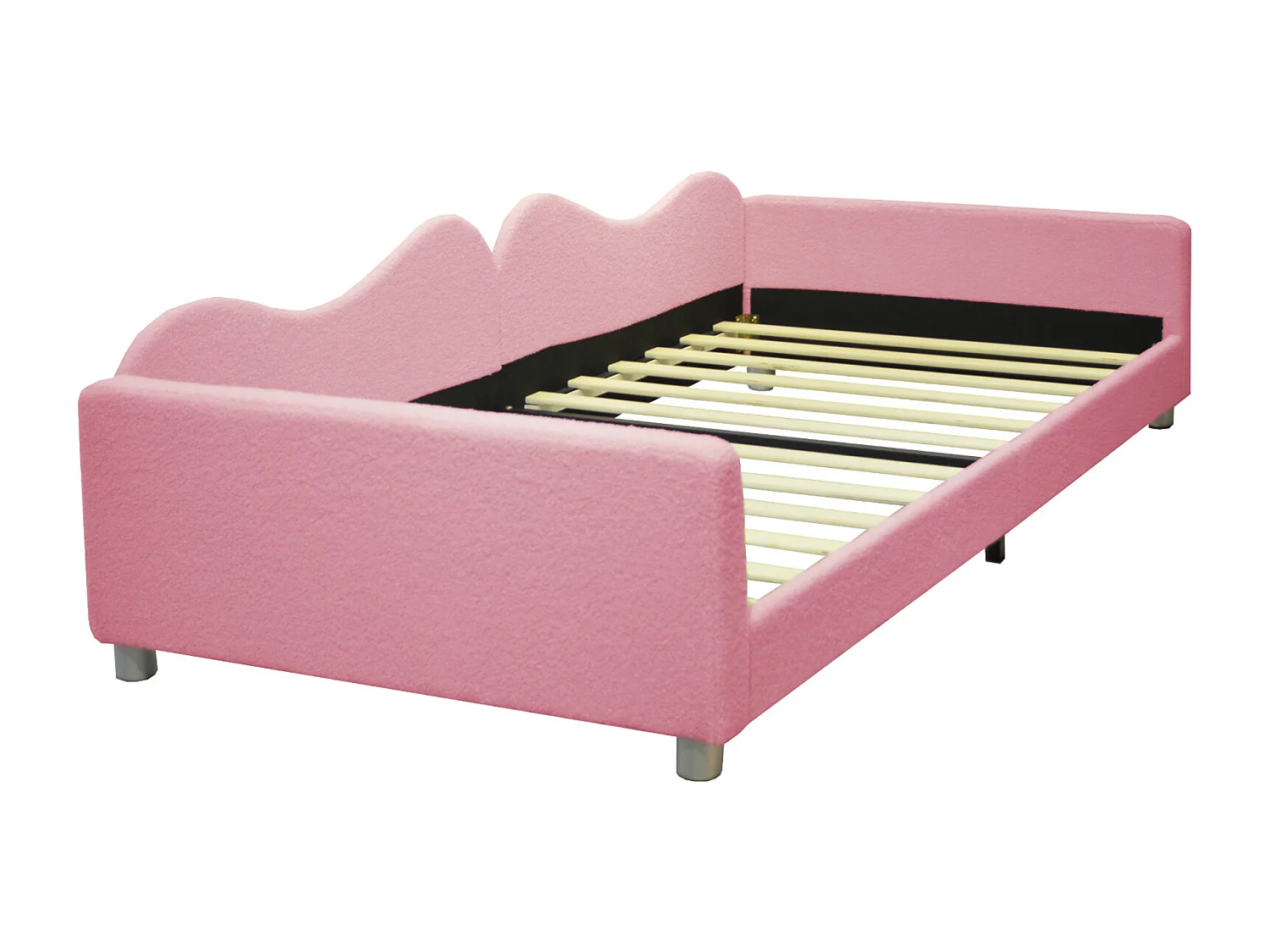 Lit simple d'enfant 90x200cm - lit capitoinné en tissu Teddy avec sommier et dossier et accoudoirs, canapé-lit rose
