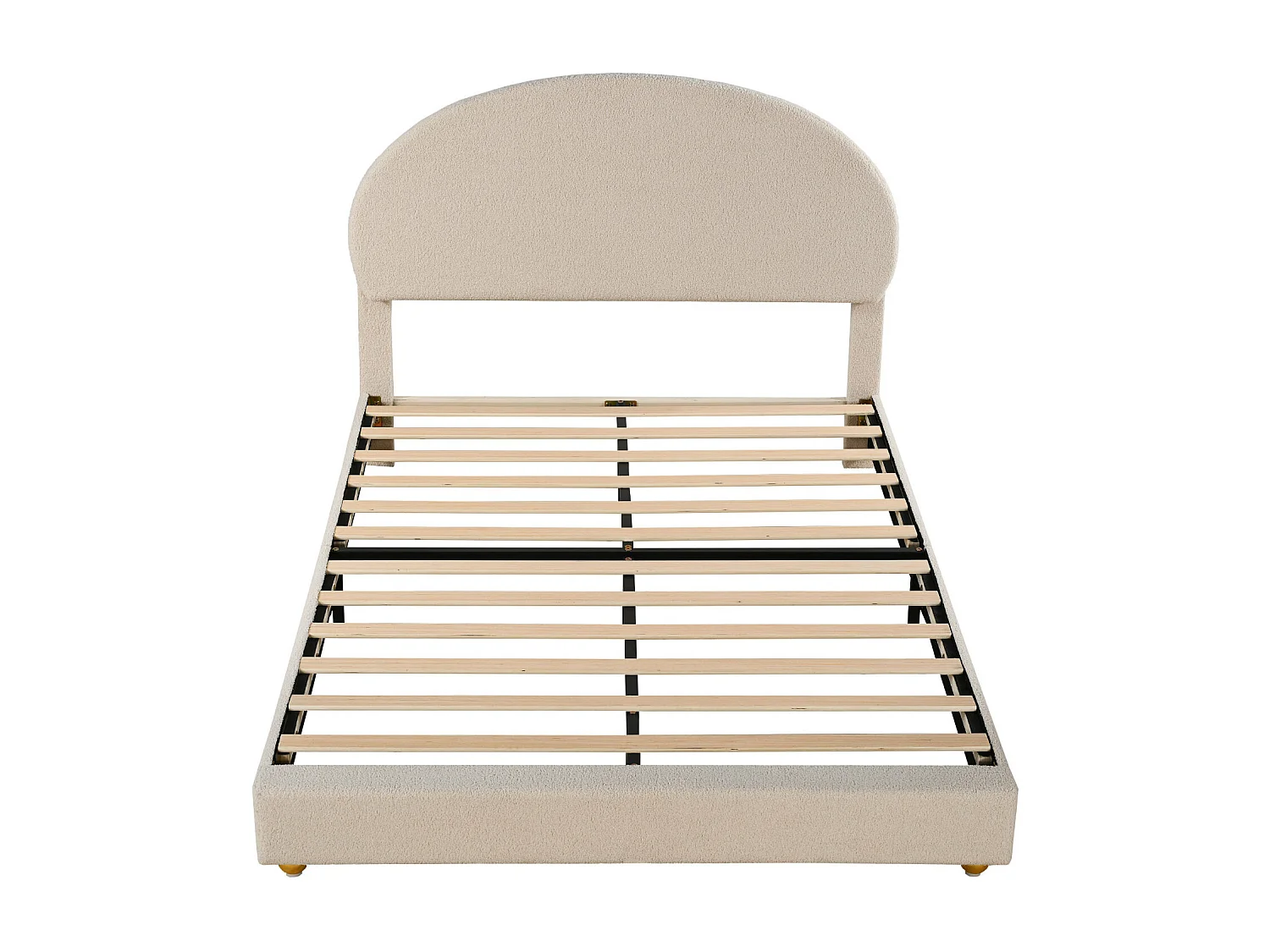 Lit double 140x200cm, lit capitonné avec tête de lit cintrée et sommier à lattes, en velours Teddy, beige