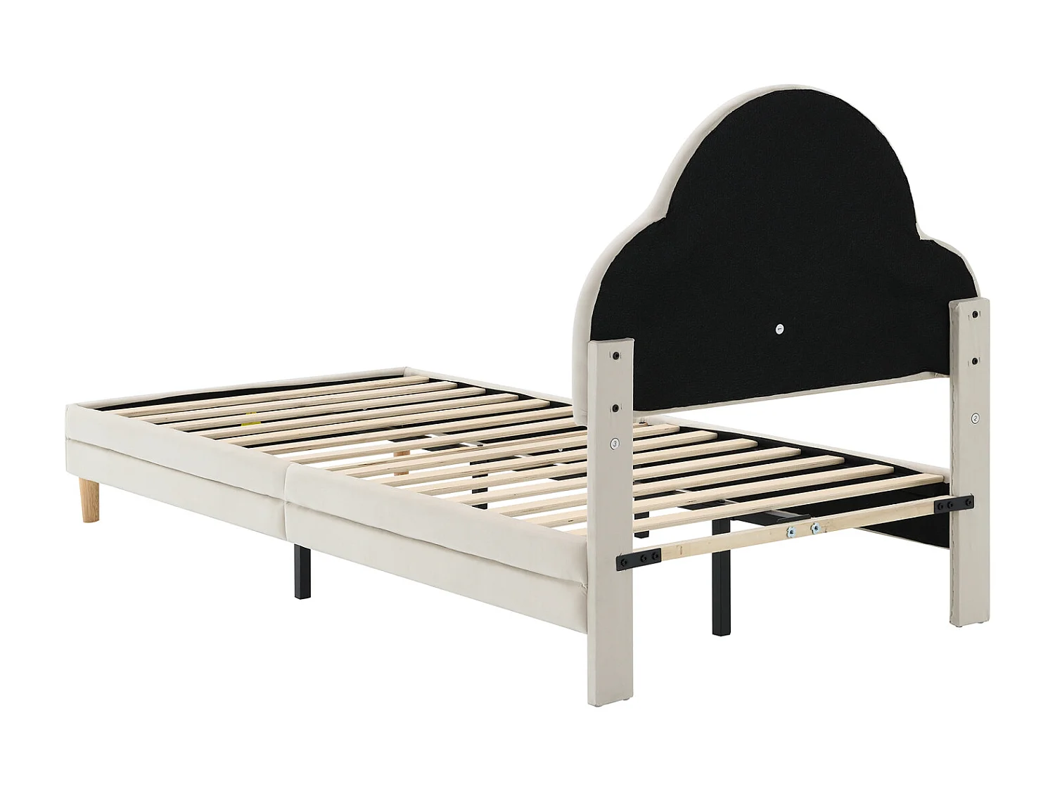 Letto singolo 90x200cm, letto imbottito in velluto con strisce LED in vari colori, rete a doghe e testiera a forma di nuvola, beige