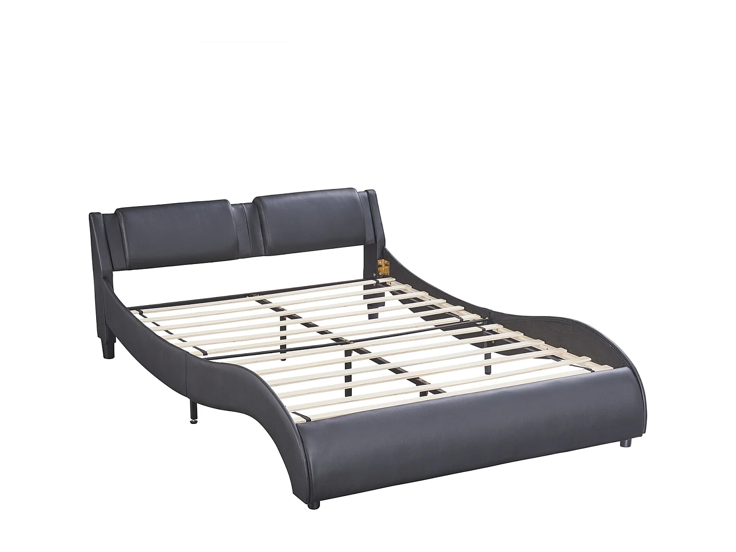 140x200cm gestoffeerd volwassen bed, kunstlederen bed, led-verlicht bedframe, lattenbodem, hoofdeinde, zwart