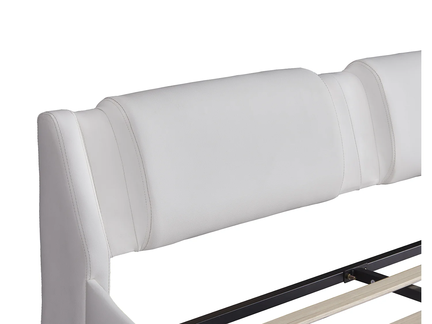 140x200cm gepolstertes Erwachsenenbett, Kunstlederbett, LED-beleuchteter Bettrahmen, Lattenrost, Kopfteil, weiß