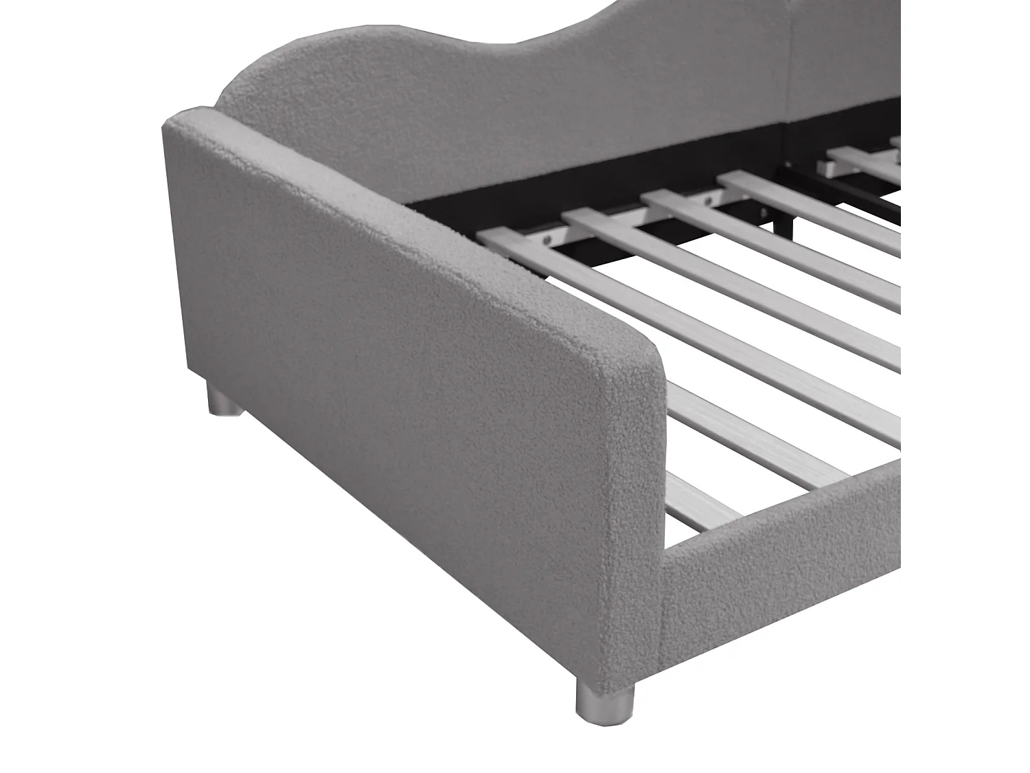 Letto singolo per bambini 90x200cm - Letto imbottito in tessuto Teddy con base e schienale e braccioli, divano letto grigio