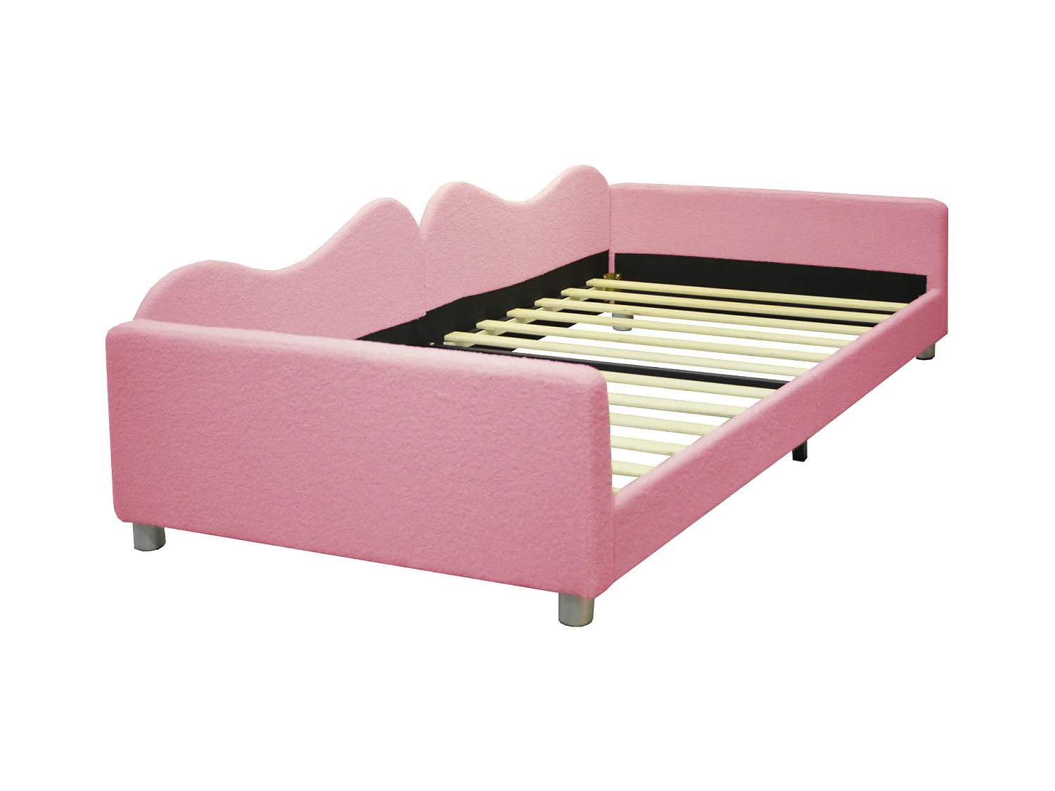 Lit simple d'enfant 90x200cm - lit capitoinné en tissu Teddy avec sommier et dossier et accoudoirs, canapé-lit gris