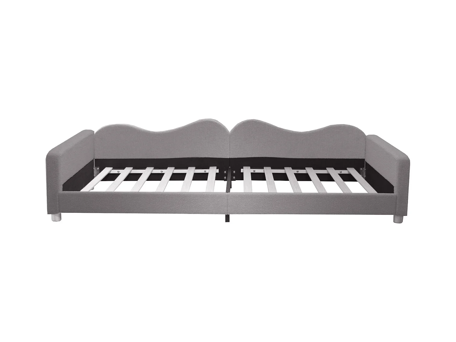 Lit simple d'enfant 90x200cm - lit capitoinné en tissu Teddy avec sommier et dossier et accoudoirs, canapé-lit gris