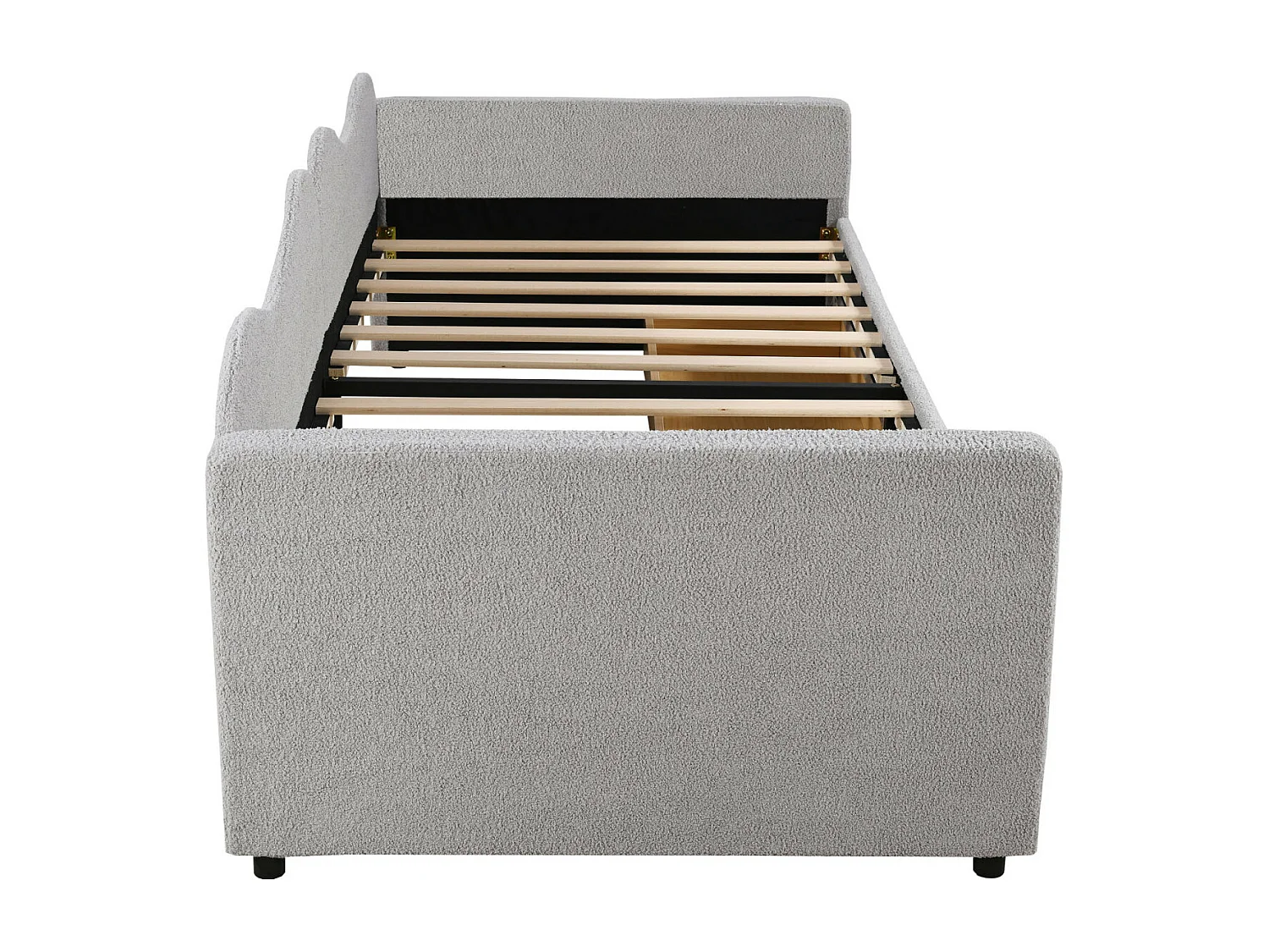 Einzelbett 90x200cm, Schlafsofa mit 2 Schubladen und Lattenrost, in Teddystoff, grau