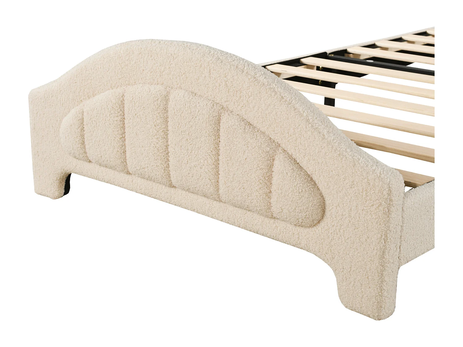 Lit simple 90x200cm, lit enfant rembourré avec sommier à lattes et tête de lit réglable avec cœur, tissu ours en peluche, beige