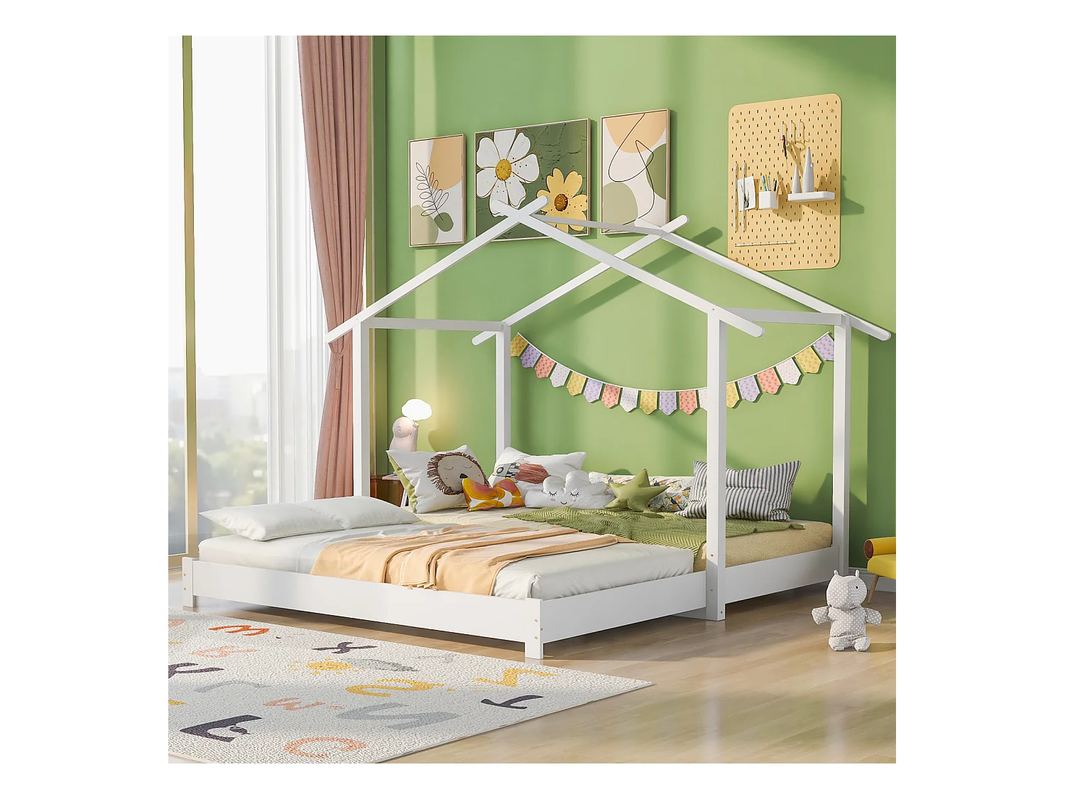 Lit cabane gigogne 90 /180 x 190cm - Lit d'enfant en bois lit simple/double transformable avec sommier à lattes blanc