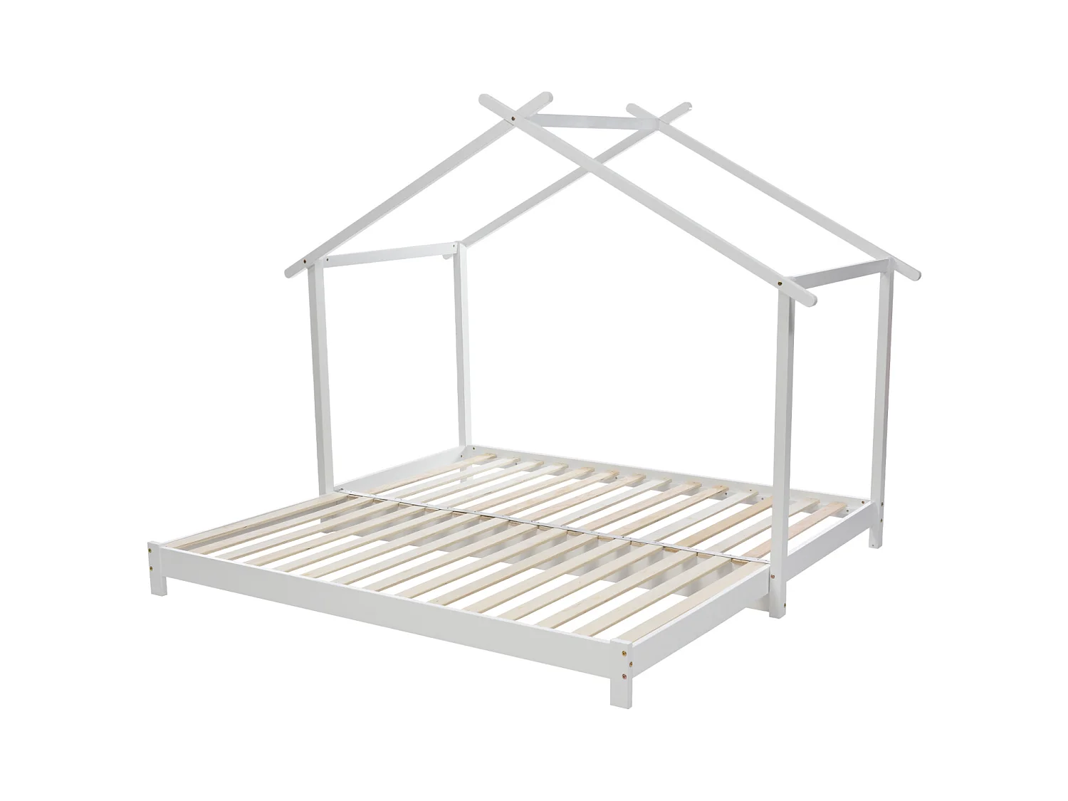 Lit cabane gigogne 90 /180 x 190cm - Lit d'enfant en bois lit simple/double transformable avec sommier à lattes blanc