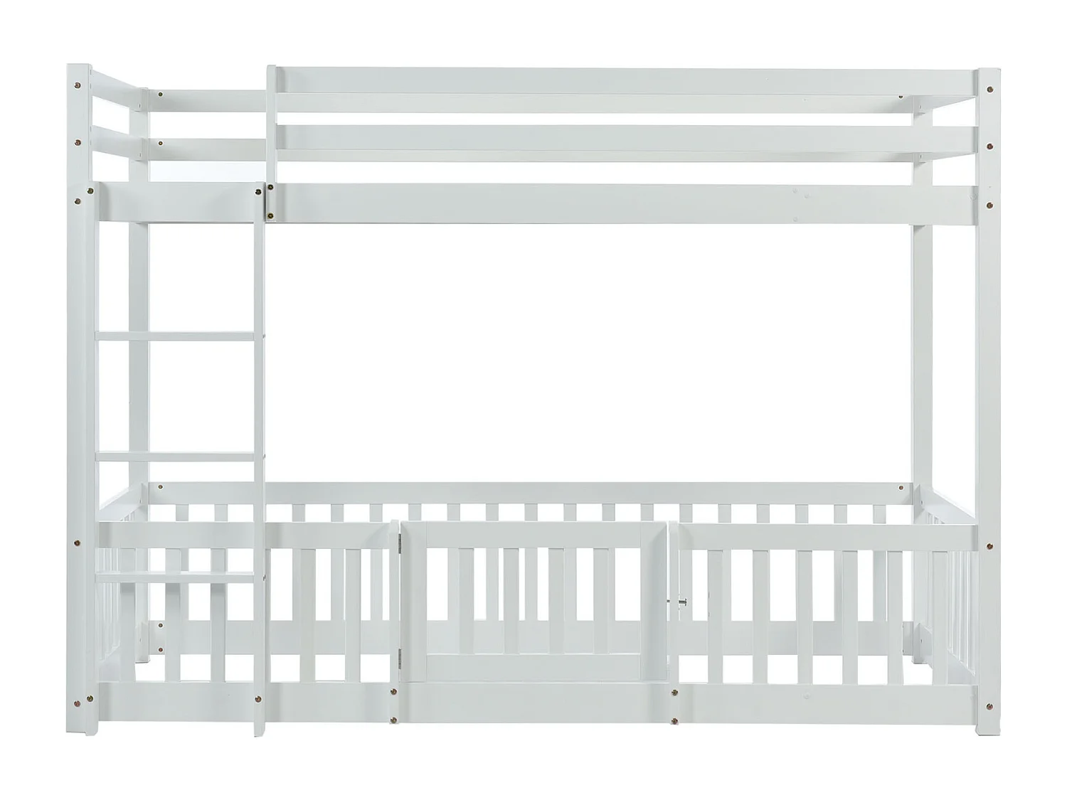 Lit superposé 90x200cm - lit enfant avec escalier et petites portes, protection contre les chutes et barrières en bois massif - blanc