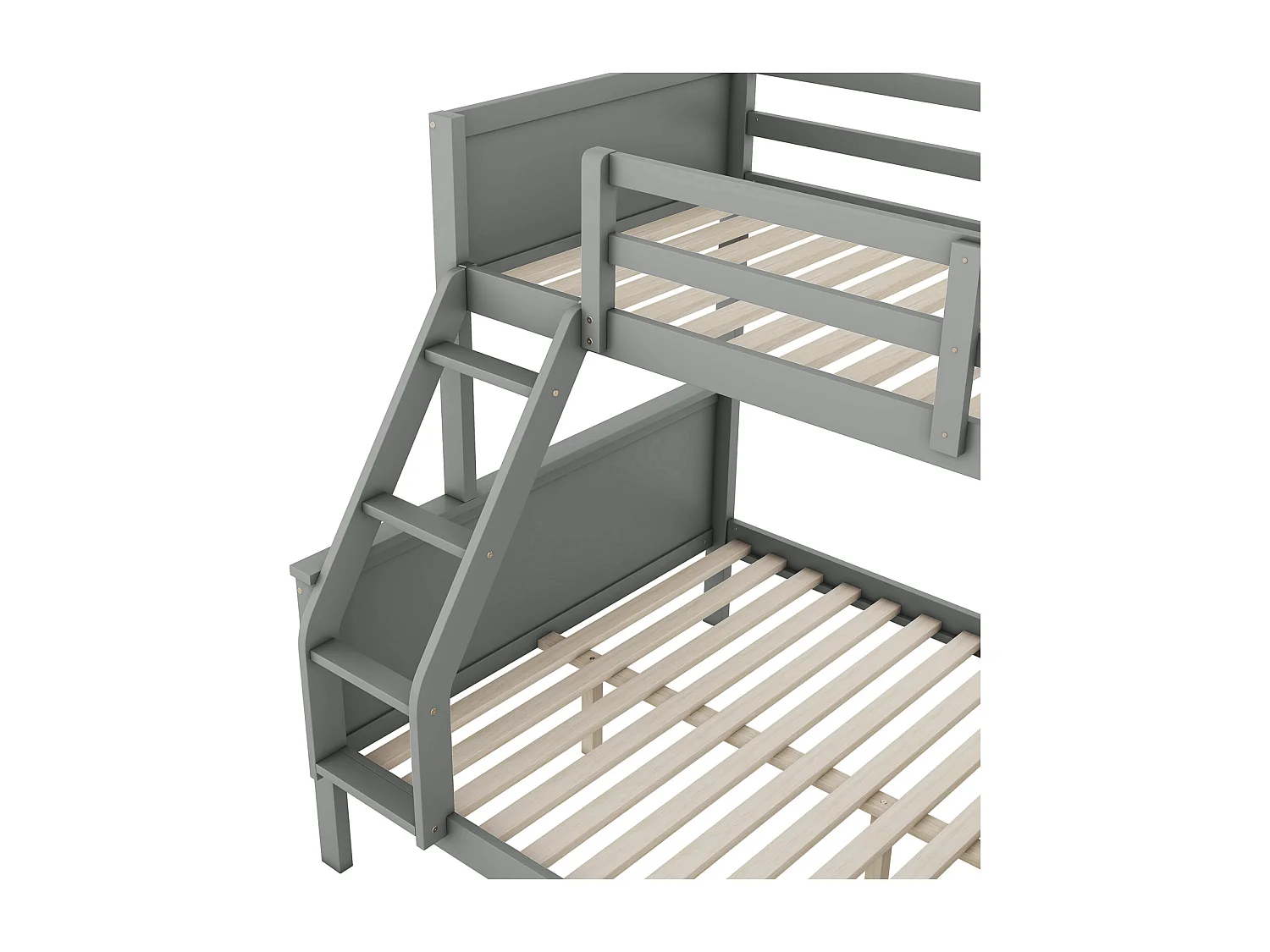 Stapelbed 90x200cm+140x200cm, kinderbed voorzien van tafel, grote opbergruimte, hoge reling, grijs
