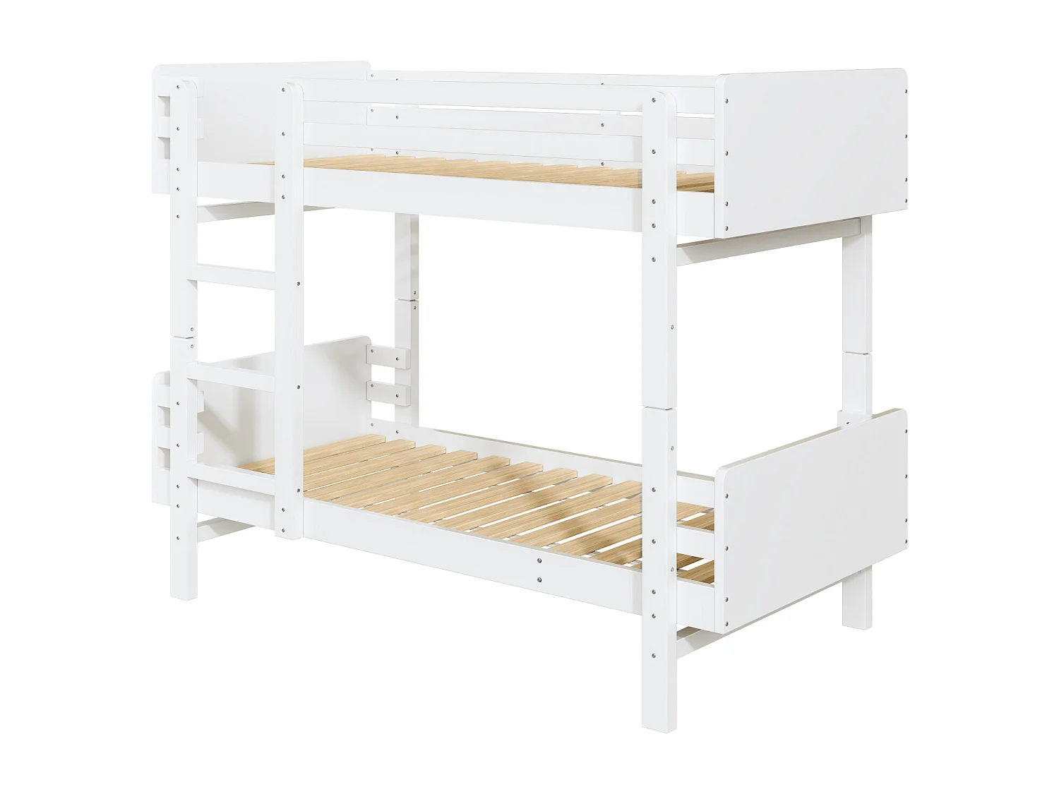 Lit superposé 90x190cm, Lit enfant avec échelle, cadre de lit en bois massif, transformable en deux lits plateforme, blanc