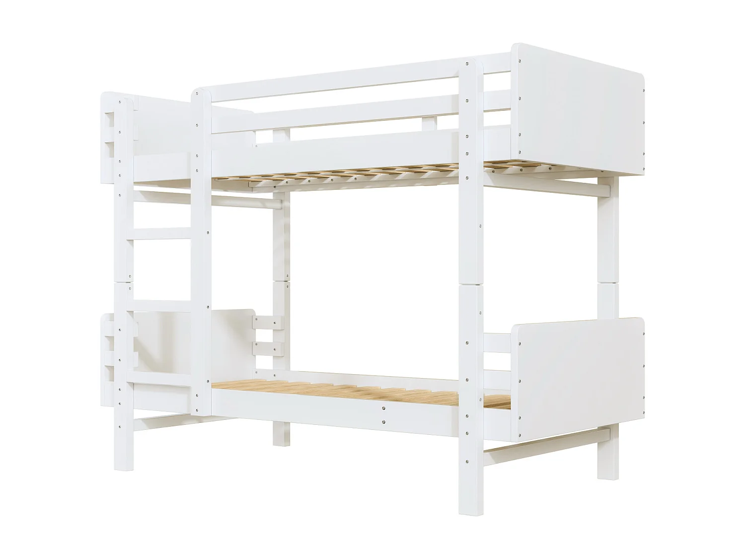 Lit superposé 90x190cm, Lit enfant avec échelle, cadre de lit en bois massif, transformable en deux lits plateforme, blanc