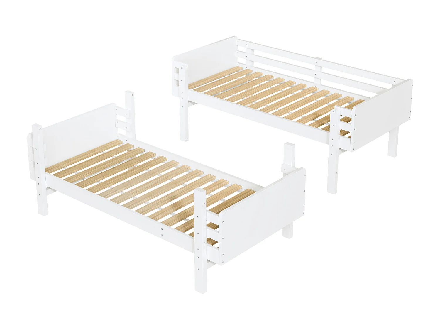 Stapelbed 90x190cm, Kinderbed met ladder, massief houten bedframe, om te bouwen tot twee platformbedden, wit