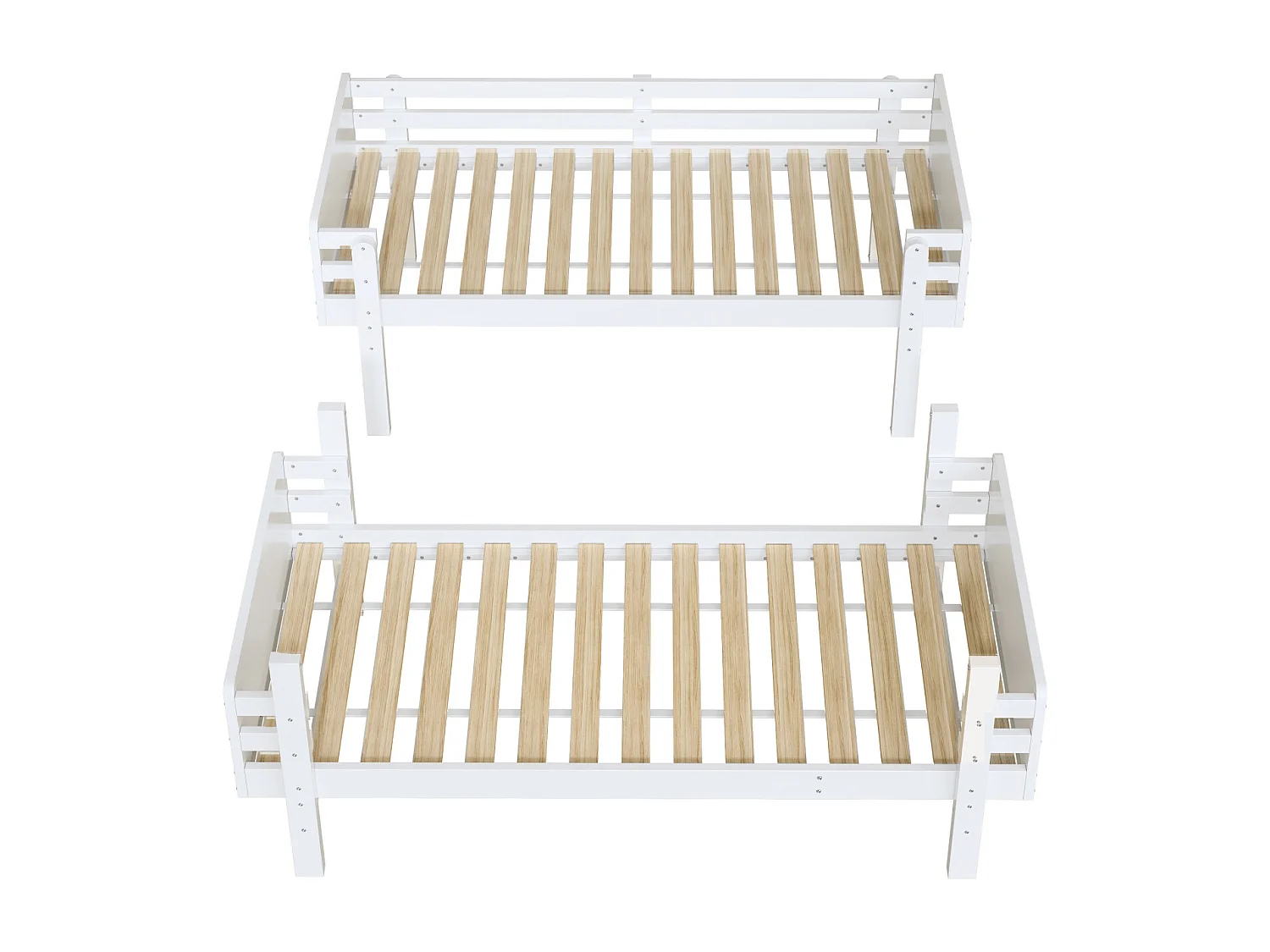 Stapelbed 90x190cm, Kinderbed met ladder, massief houten bedframe, om te bouwen tot twee platformbedden, wit