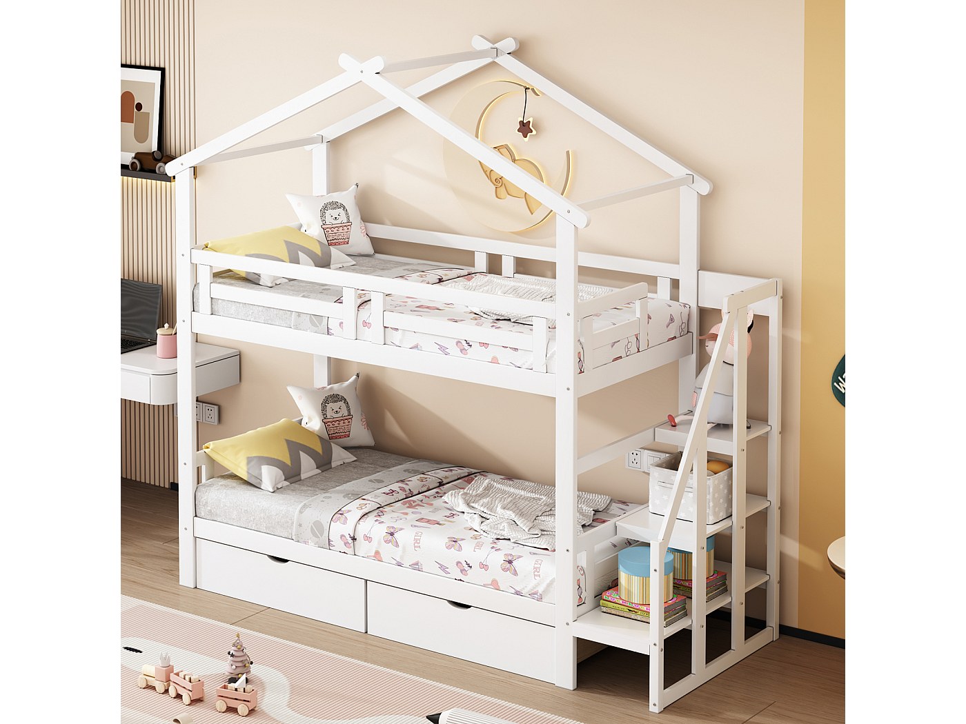 Dollhouse Lit simple en bois miniature pour chambre à coucher Blanc 1:12 Dollhouse Lit simple en bois miniature pour chambre à coucher Blanc 1:12