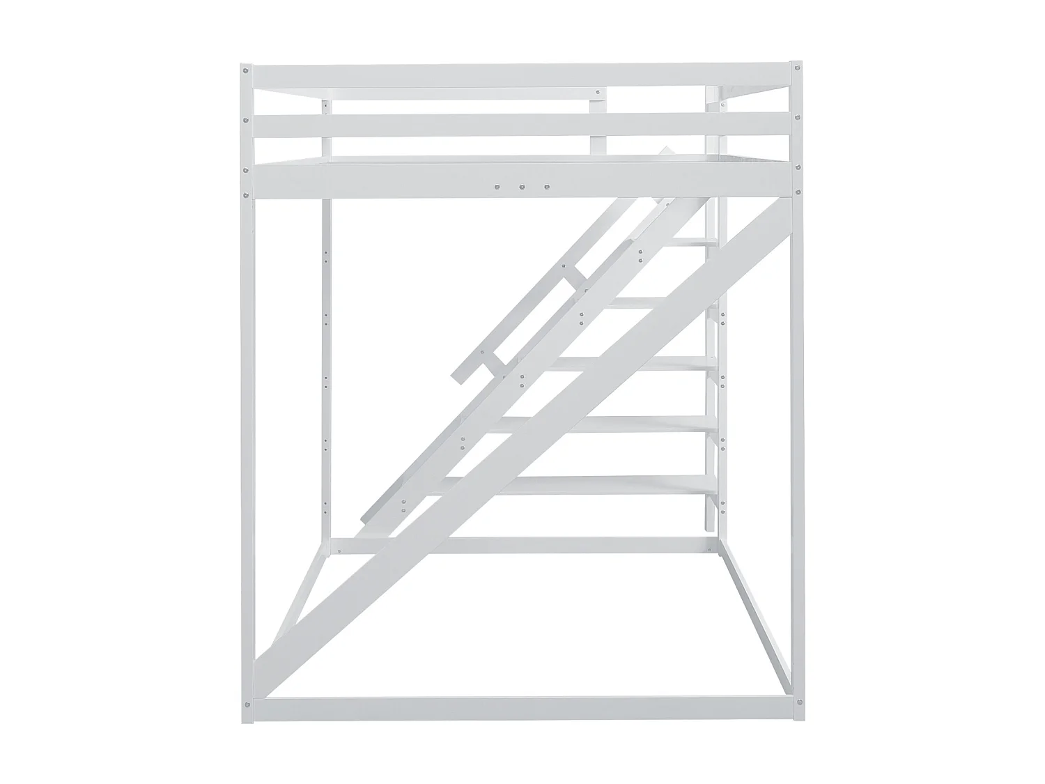 Lit mezzanine 140x200cm pour enfant, Lit surélevé vec échelle de sécurité, sommier à lattes, en bois massif, blanc