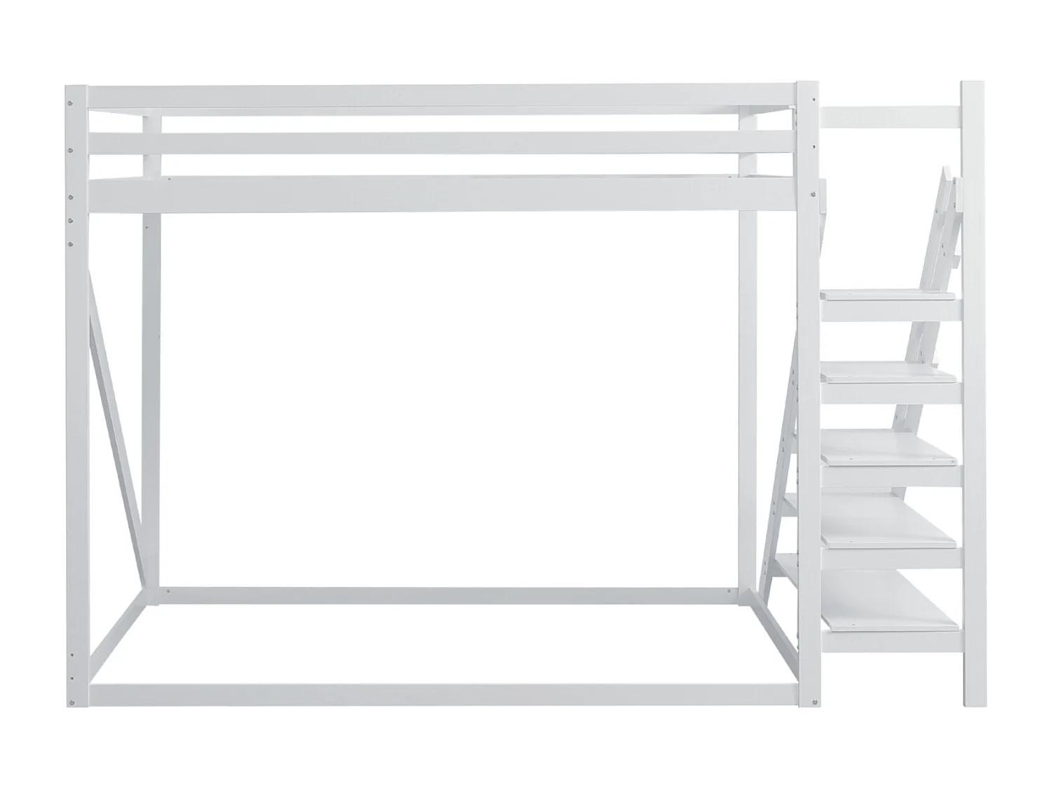 Lit mezzanine 140x200cm pour enfant, Lit surélevé vec échelle de sécurité, sommier à lattes, en bois massif, blanc