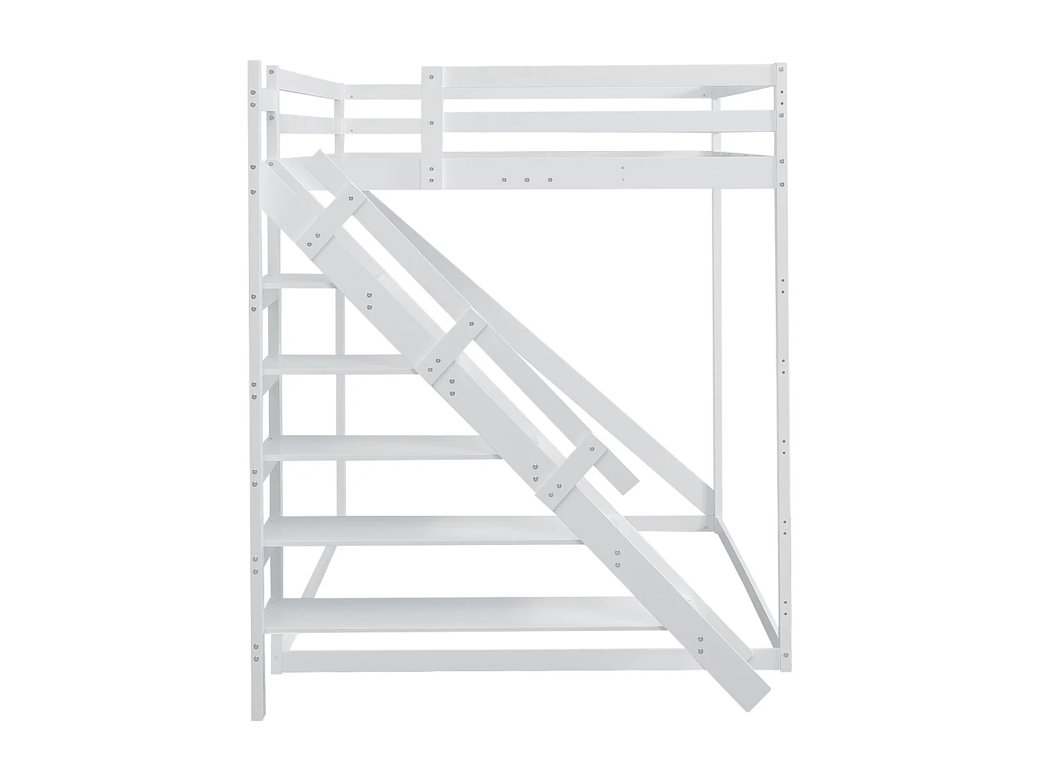 Hochbett 140x200cm für Kinder, Hochbett mit Sicherheitsleiter, Lattenrost, Massivholz, weiß