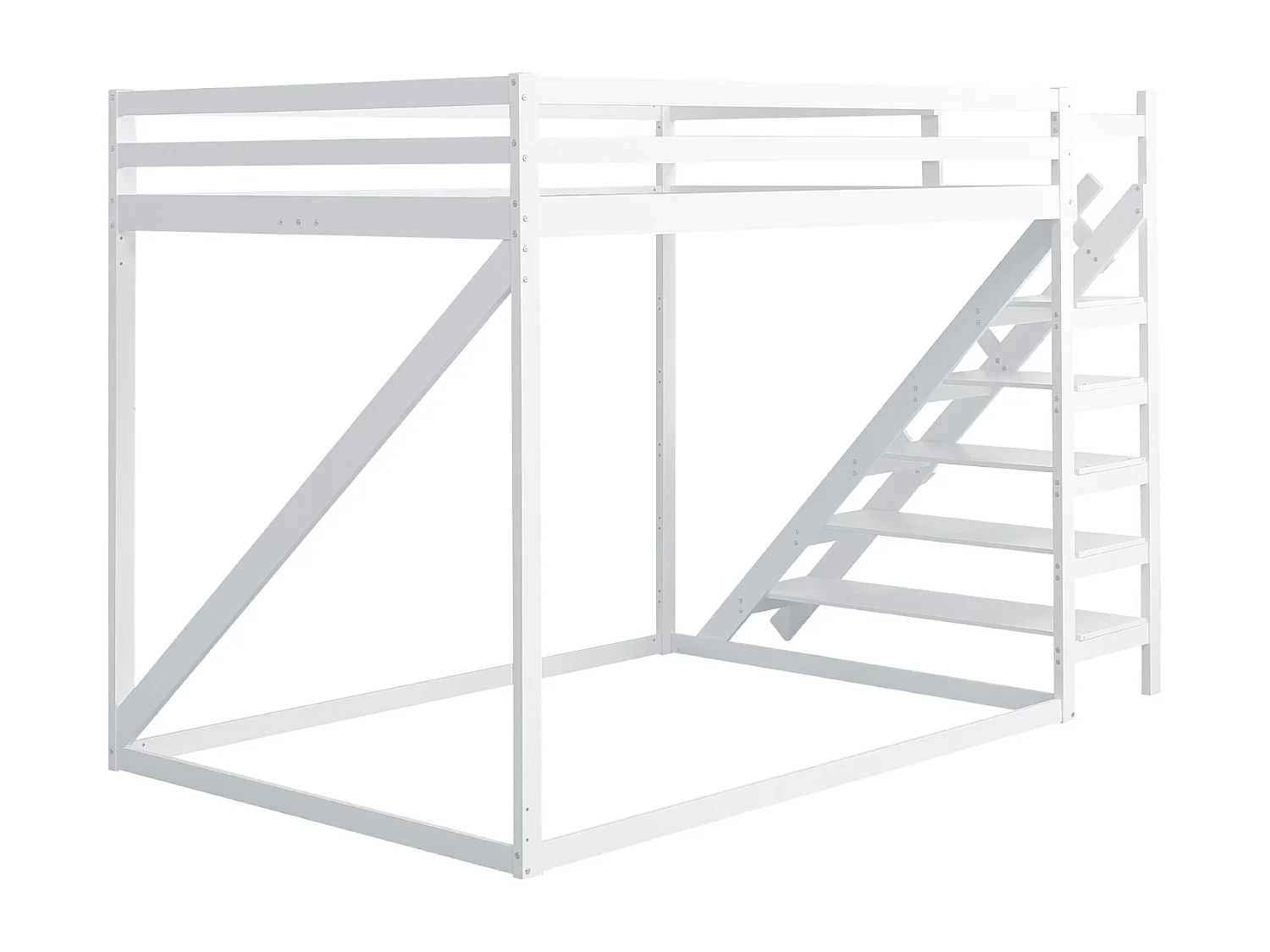 Hochbett 140x200cm für Kinder, Hochbett mit Sicherheitsleiter, Lattenrost, Massivholz, weiß