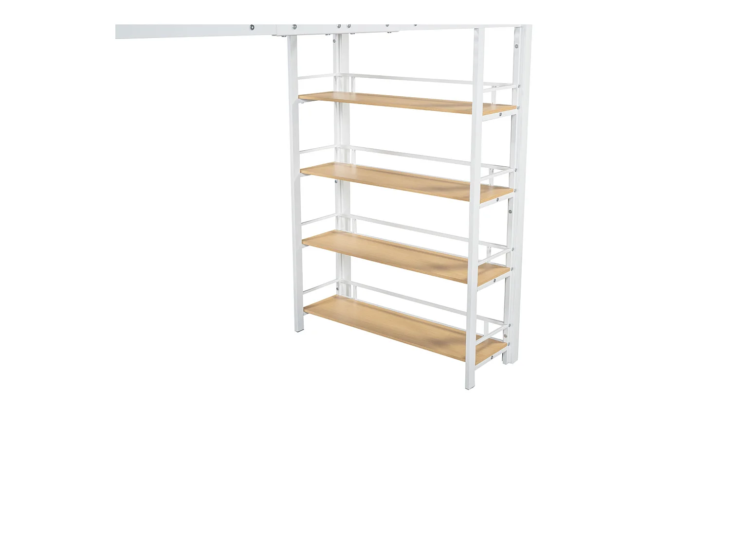 Lit mezzanine 90x200cm, lit enfant avec échelles et étagères de rangement et petite penderie, design haute clôture, blanc