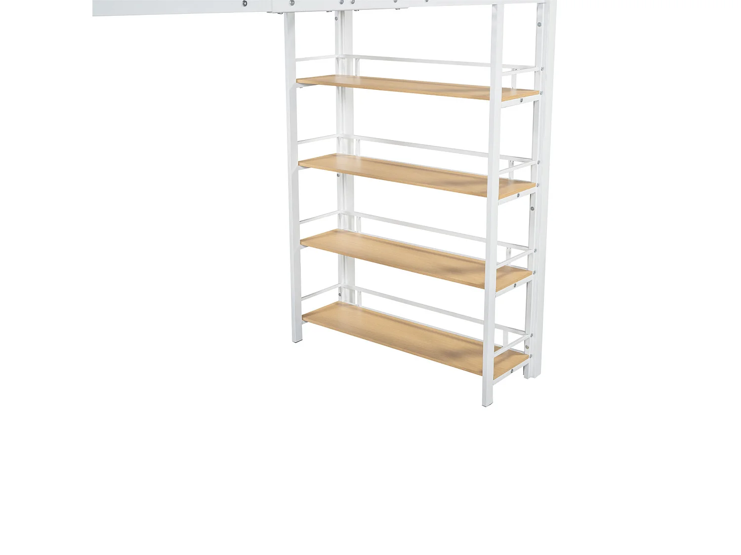Lit mezzanine 90x200cm, lit enfant avec échelles et étagères de rangement et petite penderie, design haute clôture, blanc