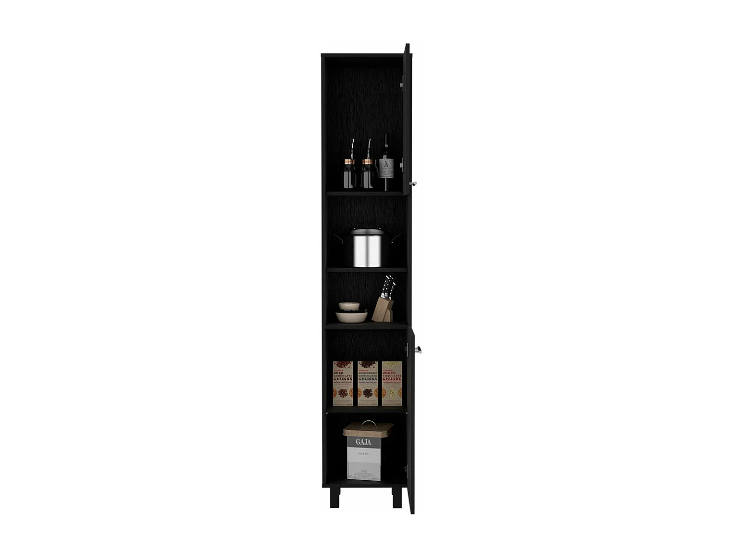 Dispensa da cucina Hobart in melamina con 2 ante e 5 ripiani , 202 X 40 X 34.5 cm , Nero