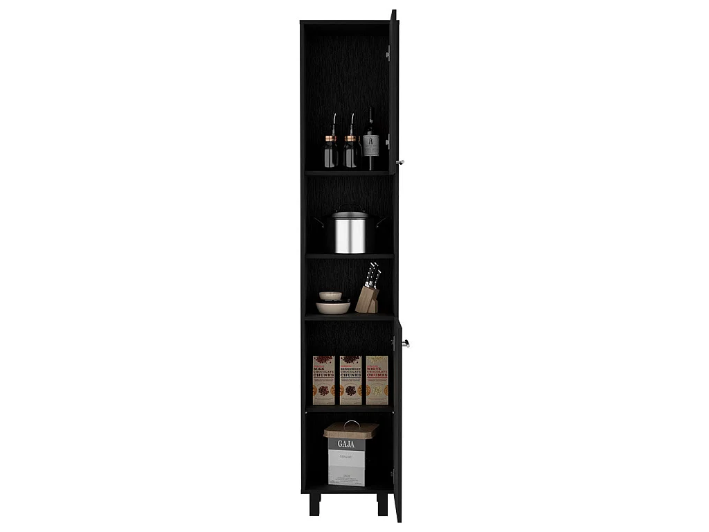 Dispensa da cucina Hobart in melamina con 2 ante e 5 ripiani , 202 X 40 X 34.5 cm , Nero