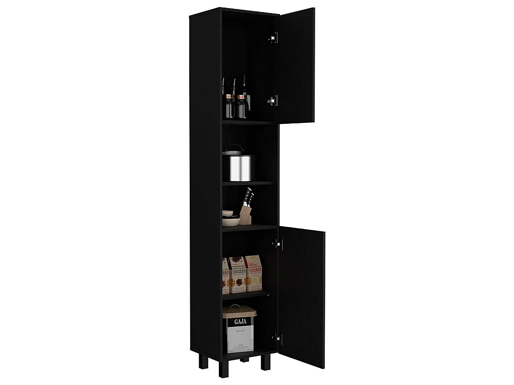 Dispensa da cucina Hobart in melamina con 2 ante e 5 ripiani , 202 X 40 X 34.5 cm , Nero