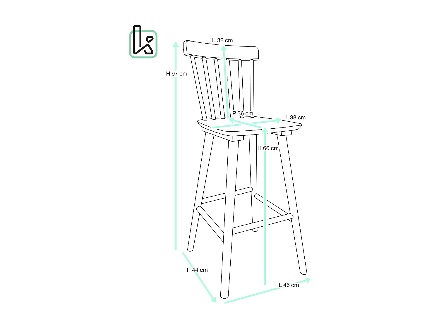 Lot de 2 chaises bar rétro vintage bois massif dossier à barreaux hauteur 66cm  ATIA (bois clair)