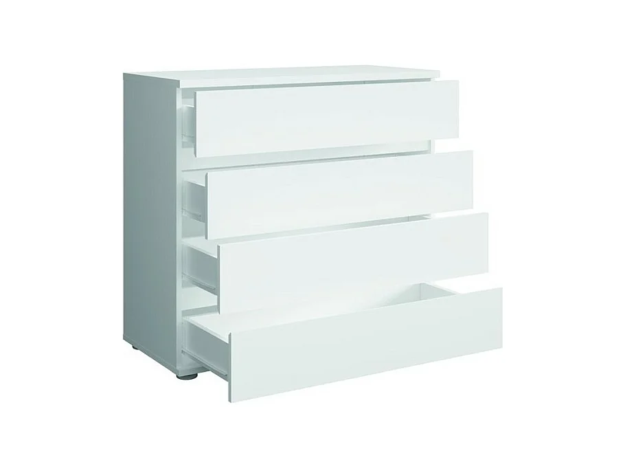 Ensemble chambre NOFI - Lit 140x200 cm avec sommier, 2 tiroirs, chevets, armoire et commode - blanc