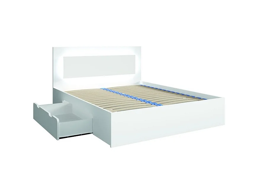 Ensemble chambre NOFI - Lit 140x200 cm avec sommier, 2 tiroirs, chevets, armoire et commode - blanc