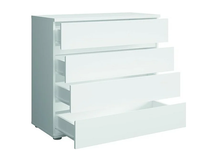 Ensemble chambre NOFI - Lit 140x200 cm avec sommier, 2 tiroirs, chevets, armoire et commode - blanc