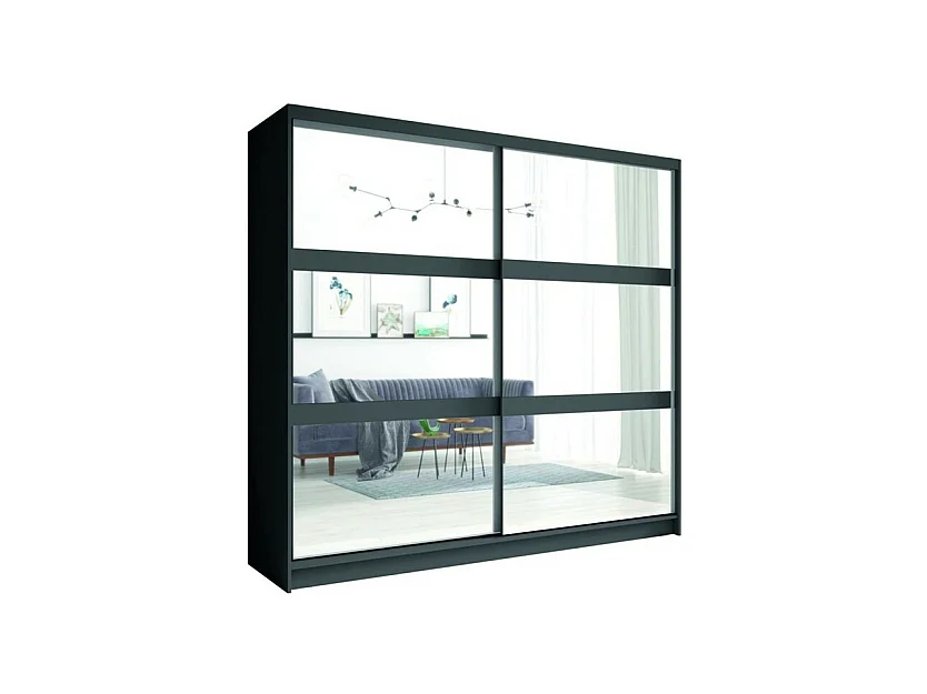 Set camera NOFI - Letto 180x200 cm con doghe, 2 cassetti, comodini, armadio e cassettiera - grigio grafite