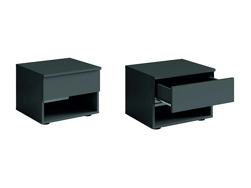 Ensemble chambre NOFI - Lit 180x200 cm avec sommier, 2 tiroirs, chevets, armoire et commode - gris graphite