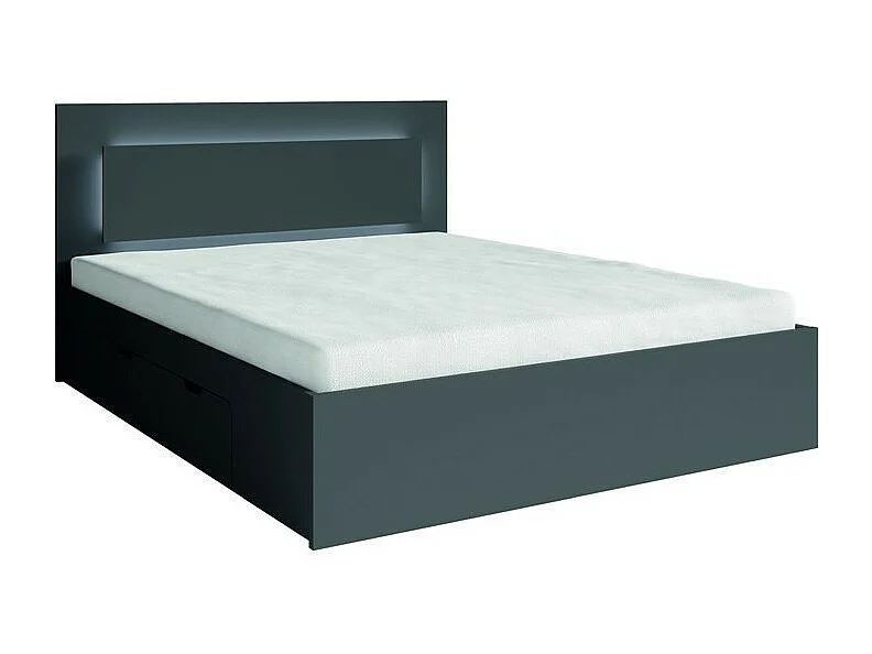 Ensemble chambre NOFI - Lit 180x200 cm avec sommier, 2 tiroirs, chevets, armoire et commode - gris graphite