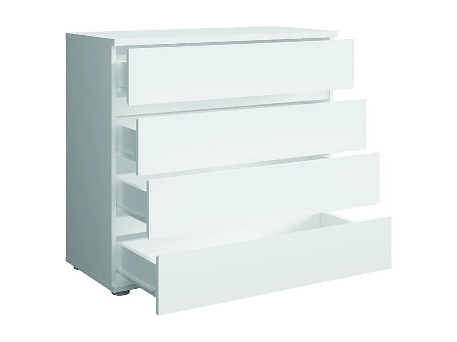 Ensemble chambre NOFI - Lit 180x200 cm avec sommier, 2 tiroirs, chevets, armoire et commode - blanc