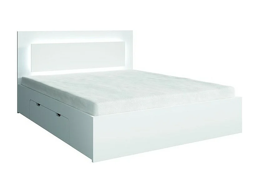 Ensemble chambre NOFI - Lit 180x200 cm avec sommier, 2 tiroirs, chevets, armoire et commode - blanc