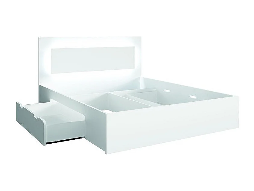 Conjunto quarto moderno NOFI branco 180x200 cm com cama, estrado, 2 gavetas, mesas de cabeceira, roupeiro de 4 portas e cómoda