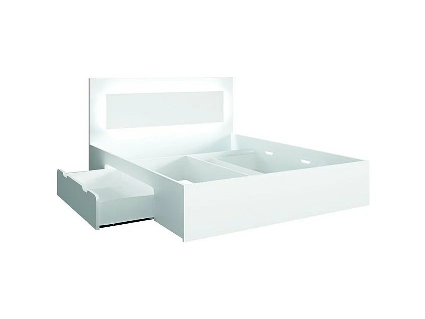 Ensemble chambre NOFI - Lit 160x200 cm avec sommier, 2 tiroirs, chevets, armoire et commode - blanc