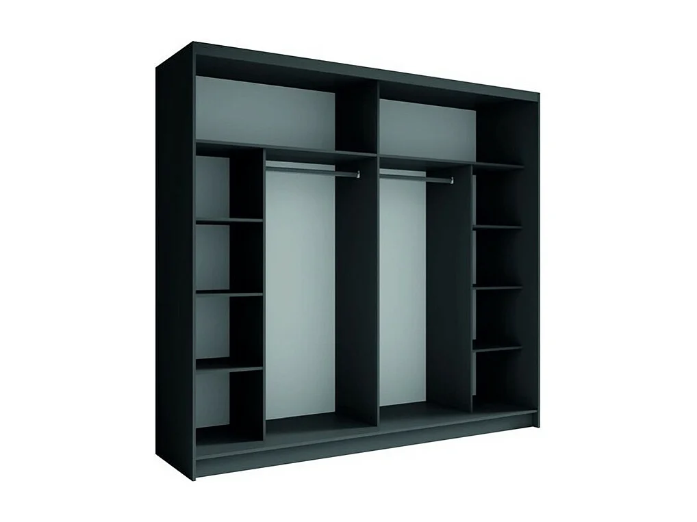 Ensemble chambre NOFI - Lit 140x200 cm avec sommier, 2 tiroirs, chevets, armoire et commode - gris graphite