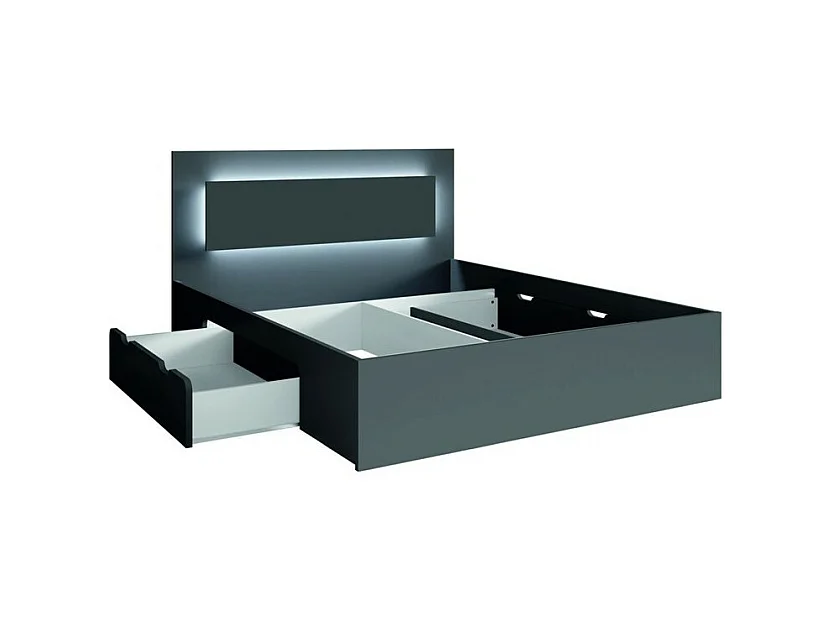 Ensemble chambre NOFI - Lit 140x200 cm avec sommier, 2 tiroirs, chevets, armoire et commode - gris graphite